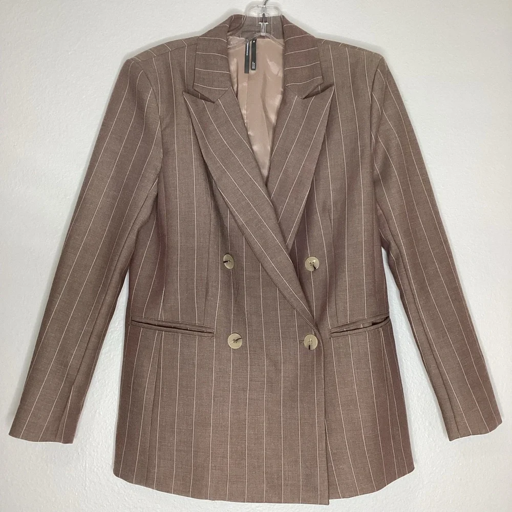 Anthropologie Brown Double Breasted Striped Blazer XXS - Picture 4 of 10
